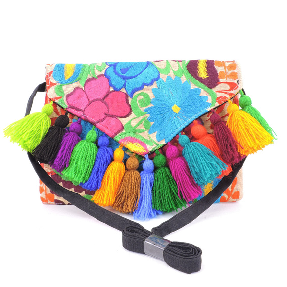 Handmade Boho Crossbody Purse Tassel Embroidered - Picture 4 of 4